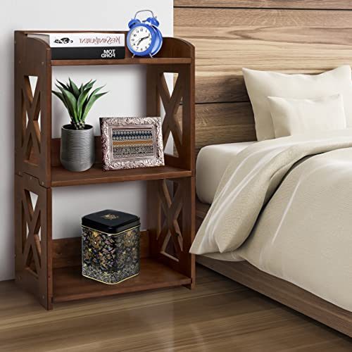 NHZ Side Table 3 Tier, End Table with Storage Shelf, Table Nightstand, Small Bookshelf, Bookcase, Display Rack for Office, Bedroom, Living Room and Kitchen. (Brown)