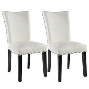 leemtorig parsons chairs faux leather dining chairs set of 2, upholstered mid century modern kitchen chairs with nail-head trim, ivory white cy-2258-wt
