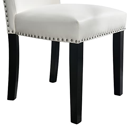 LEEMTORIG Parsons Chairs Faux Leather Dining Chairs Set of 2, Upholstered Mid Century Modern Kitchen Chairs with Nail-Head Trim, Ivory White CY-2258-WT