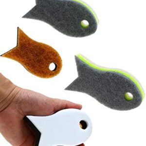 3 Packs Aquarium Fish Shape Glass Cleaner Sponge, 4 Kinds of Density Cleaning Sponge for Glass Walls, Fish Tank Scraper Pad for Glasses Aquariums - Hand Held Cleaner Scrubber Pad, Limpiador acuarios