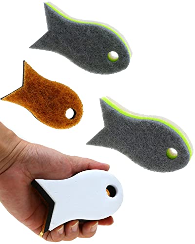 3 Packs Aquarium Fish Shape Glass Cleaner Sponge, 4 Kinds of Density Cleaning Sponge for Glass Walls, Fish Tank Scraper Pad for Glasses Aquariums - Hand Held Cleaner Scrubber Pad, Limpiador acuarios