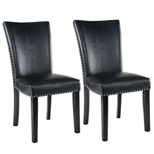 leemtorig parsons chairs faux leather dining chairs set of 2, upholstered mid century modern kitchen chairs with nail-head trim, black cy-2258-bk