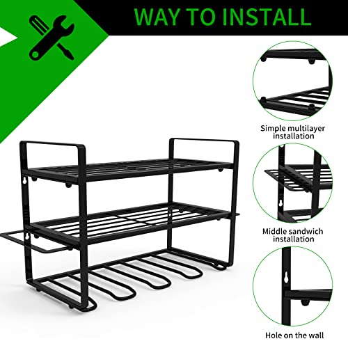 Jubilin Power Tool Organizer Wall Mount, Heavy Duty Cordless Power Tools Holder, Garage Tool Organizer and Storage, Practical Power Tool Storage Rack, Perfect for Father's Day - 3 Layers, Black