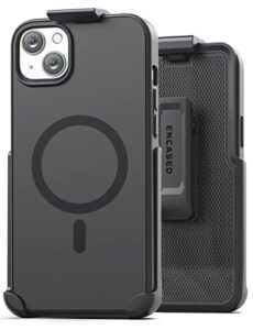 encased slimshield designed for iphone 14 case with belt clip holster - magnetic compatible with magsafe (matte black)