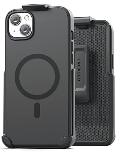 Encased SlimShield Designed for iPhone 14 Case with Belt Clip Holster - Magnetic Compatible with MagSafe (Matte Black)