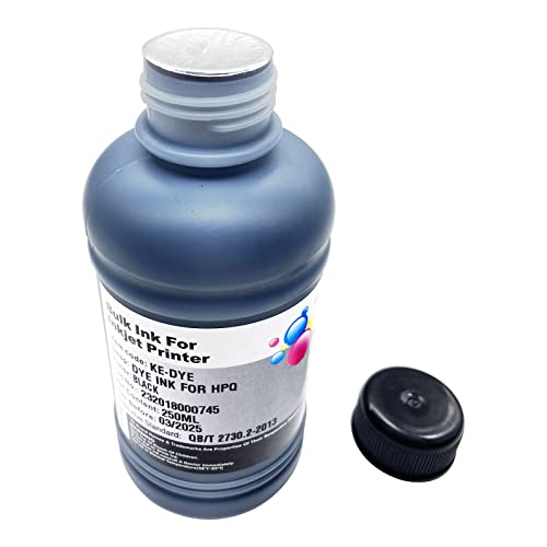 INK+ HP Ink Refill Kit Dye Ink Black 250ml Bottle Ink Compatibel with Inkjet Printer Cartridges for Refillable Ink Cartridges, 950 951 932 933 60 61 952 902 901 Black