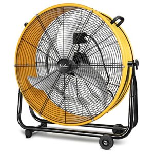 simple deluxe 30 inch heavy duty metal industrial drum fan, 3 speed air circulation for warehouse, greenhouse, workshop, patio, factory and basement - high velocity, yellow (hifanxdrum30v1)