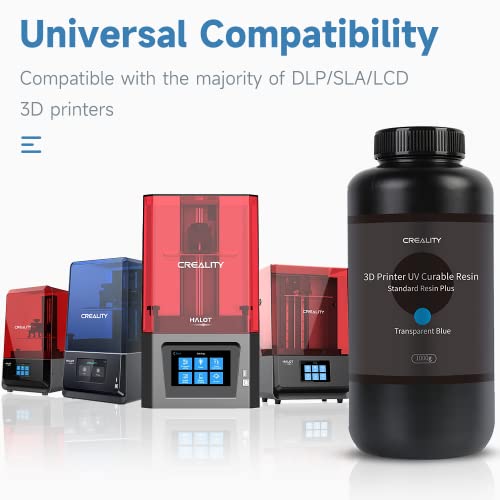 Creality Official Upgrade 3D Printer Resin, 1000g Standard Photopolymer Resin for LCD 3D Printing, 405nm UV-Curing Resin, High Precision, Low Shrinkage, Excellent Fluidity (Translucent Blue)