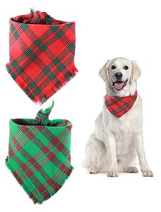 2 pack christmas dog bandanas, dog classic plaid scarf triangle bibs kerchief set, pet christmas costume accessories for small medium large dogs cats pets
