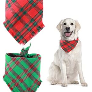 2 Pack Christmas Dog Bandanas, Dog Classic Plaid Scarf Triangle Bibs Kerchief Set, Pet Christmas Costume Accessories for Small Medium Large Dogs Cats Pets