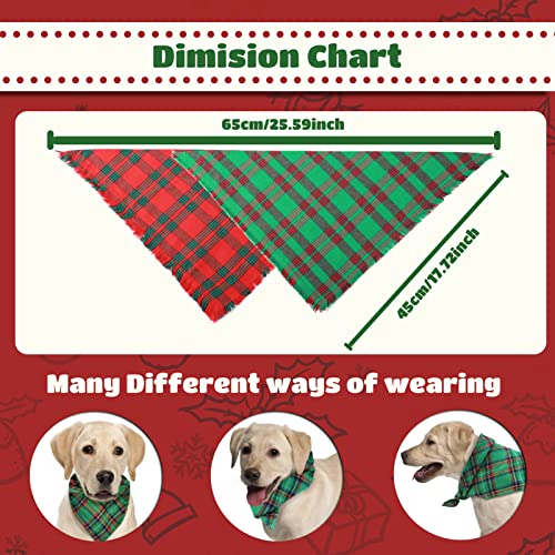 2 Pack Christmas Dog Bandanas, Dog Classic Plaid Scarf Triangle Bibs Kerchief Set, Pet Christmas Costume Accessories for Small Medium Large Dogs Cats Pets