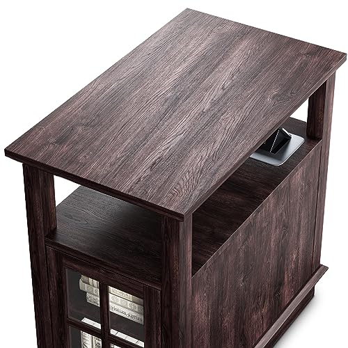 HIFYOBRO End Table with Charging Station, Side Table with Storage for Living Room and Bed Room, Power outlets & USB Ports, Adjustable Shelf