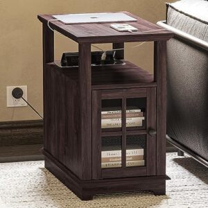 HIFYOBRO End Table with Charging Station, Side Table with Storage for Living Room and Bed Room, Power outlets & USB Ports, Adjustable Shelf