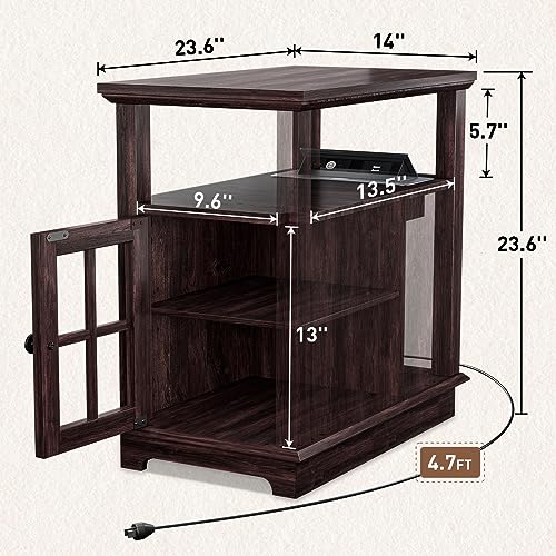 HIFYOBRO End Table with Charging Station, Side Table with Storage for Living Room and Bed Room, Power outlets & USB Ports, Adjustable Shelf