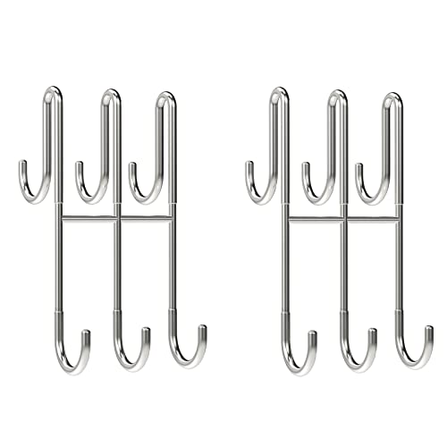 BPB Over Shower Door Hooks - 2 Pack Double Over Glass Hooks Extended 7.5Inch Bathroom Hook Drilling-Free Hanger for Hanging Towel, Robe, Loofah, Squeegee (Silver)