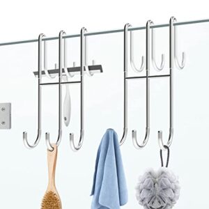 BPB Over Shower Door Hooks - 2 Pack Double Over Glass Hooks Extended 7.5Inch Bathroom Hook Drilling-Free Hanger for Hanging Towel, Robe, Loofah, Squeegee (Silver)