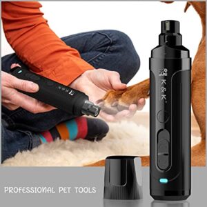 K&K Dog Nail Grinder with 2 LED Light for Large Medium Small Dogs Professional 2-Speed Powerful Electric pet Nail Clipper which Gentle and Painless Paws Grooming & Smoothing Tool (Black)