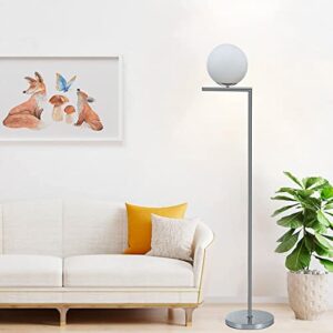 KARMIQI Globe Floor Lamp Mid Century Standing Lamp Modern Frosted Glass Tall Lamp Chrom Silver Reading Lamp for Bedroom Office Living Room