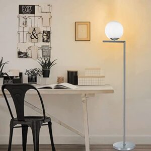 KARMIQI Globe Floor Lamp Mid Century Standing Lamp Modern Frosted Glass Tall Lamp Chrom Silver Reading Lamp for Bedroom Office Living Room