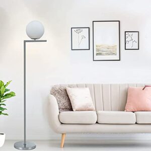 KARMIQI Globe Floor Lamp Mid Century Standing Lamp Modern Frosted Glass Tall Lamp Chrom Silver Reading Lamp for Bedroom Office Living Room