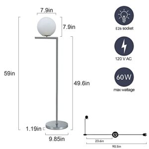 KARMIQI Globe Floor Lamp Mid Century Standing Lamp Modern Frosted Glass Tall Lamp Chrom Silver Reading Lamp for Bedroom Office Living Room