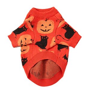 nacoco dog halloween pumpkin sweater pet clothes cat knitwear apparel holiday party halloween warm puppy clothes kitty clothes(m)