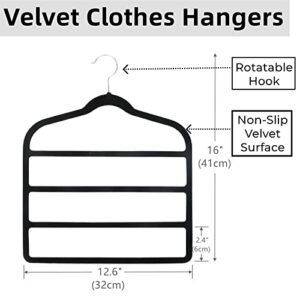 KIKILIE 5 Pack Velvet Pant Hangers Space Saving Non Slip Black Velvet Hangers, Multi Layer Velvet Hangers Clothes Hangers Closet Organizer for Pants Jeans Trousers Scarf Tie Towel