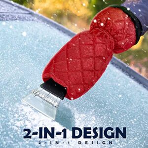 JaGely 4 Pack Ice Scraper for Cars Windshield with Mitt Snow Scraper Remover with Glove Waterproof Warm Cozy Car Ice Scraper for Car Auto Truck Window