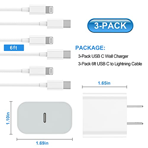 iPhone Charger Fast Charging【Apple MFi Certified】 3Pack USB-C Wall Charger Block with 6FT USB C to Lightning Cables for iPhone 14/14 Pro/14Pro Max/13/13 Pro/12/12 Pro/12 Pro Max/11/Xs Max/XR/X