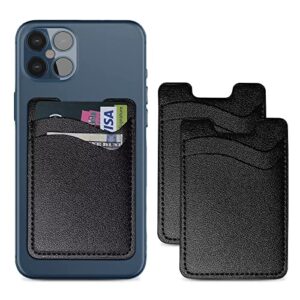 2 pack phone card holder, dual pocket leather phone wallet stick on, credit card holder for phone case, back of iphone samsung android smartphones, black
