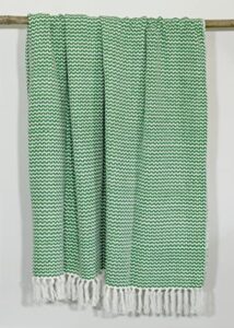woven virtues modern hand-woven throw blanket, 50" x 60", green and white, light, luxurious and soft
