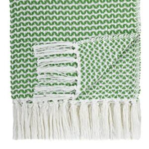 Woven Virtues Modern Hand-Woven Throw Blanket, 50" x 60", Green and White, Light, Luxurious and Soft