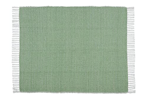 Woven Virtues Modern Hand-Woven Throw Blanket, 50" x 60", Green and White, Light, Luxurious and Soft