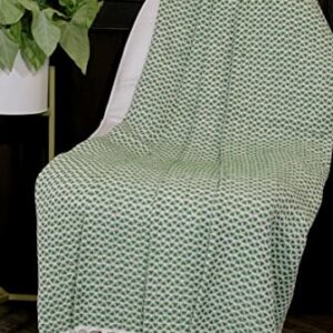 Woven Virtues Modern Hand-Woven Throw Blanket, 50" x 60", Green and White, Light, Luxurious and Soft