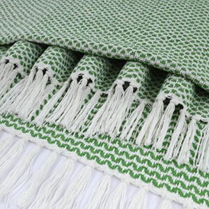 Woven Virtues Modern Hand-Woven Throw Blanket, 50" x 60", Green and White, Light, Luxurious and Soft