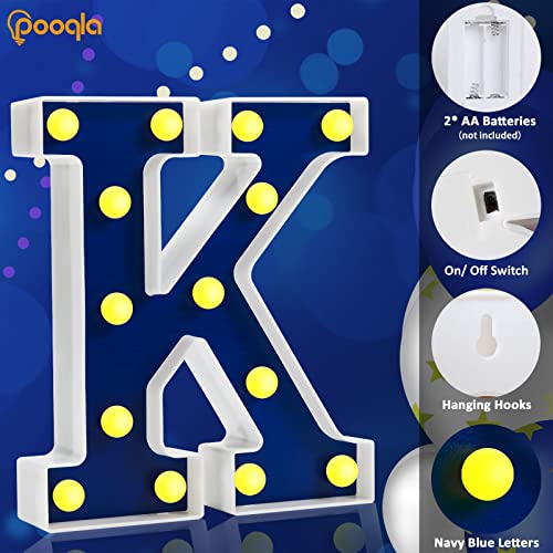 Pooqla LED Letter Lights, Light Up Marquee Letters, Blue Lighted Letters Alphabet Sign Battery Powered for Home Bedroom Party Bar Birthday Decoration Christmas Gift, Navy Blue Letter K