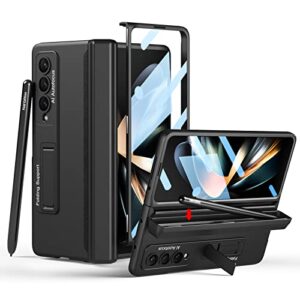 libeagle compatible with samsung galaxy z fold 4 case, built in hidden s pen holder to avoid pen lost, screen protector, hinge protection, adjustable stand, wireless charging cover 5g 2022-black