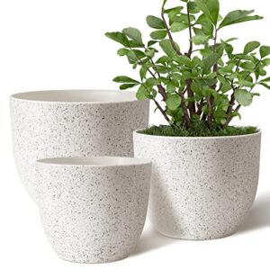 giraffe creation plant pots 10/9/8 inch set of 3, flower pots outdoor indoor, planters with drainage hole, speckled white