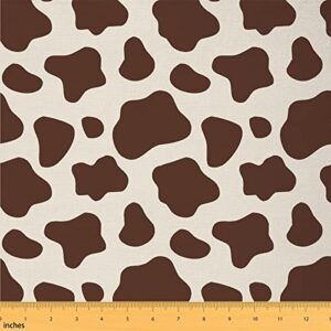 cow print fabric by the yard, cowhide upholstery fabric, cow animal skin decorative fabric, highland cow farmhouse indoor outdoor fabric, diy art waterproof fabric, brown beige, 3 yards