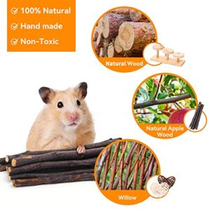 Smangy Hamster Toys 12pcs, Guinea Pig Toys, Wooden Hamster Accessories for cage, Guinea Pig Chew Toys, Chinchilla Toys and Apple Wood Sticks Molar Teeth Care for Dwarf Hamsters, Gerbil, Rabbit, Bunny