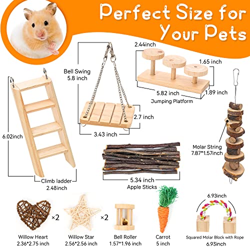 Smangy Hamster Toys 12pcs, Guinea Pig Toys, Wooden Hamster Accessories for cage, Guinea Pig Chew Toys, Chinchilla Toys and Apple Wood Sticks Molar Teeth Care for Dwarf Hamsters, Gerbil, Rabbit, Bunny