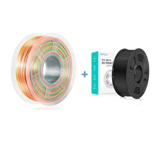 sunlu rainbow silk pla+ 3d printer filament and pla meta black, 3d printing pla+ filament 1.75mm, 1kg(2.2lbs) spool, rainbow