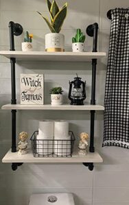 hddfer industrial pipe shelving rustic white pipe wall shelves industrial bathroom shelves with wood planks industrial floating shelves 24 inch farmhouse bathroom pipe shelves wall mounted…