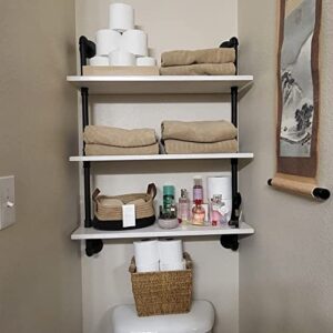 HDDFER Industrial Pipe Shelving Rustic White Pipe Wall Shelves Industrial Bathroom Shelves with Wood Planks Industrial Floating Shelves 24 Inch Farmhouse Bathroom Pipe Shelves Wall Mounted…