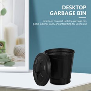 POPETPOP Mini Trash Can with Lid- Tiny Desktop Wastebasket Metal Garbage Bin Pen Holder Flowerpot Small Buckets Organizer for Home Office Kitchen
