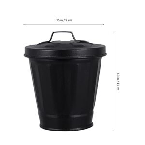POPETPOP Mini Trash Can with Lid- Tiny Desktop Wastebasket Metal Garbage Bin Pen Holder Flowerpot Small Buckets Organizer for Home Office Kitchen