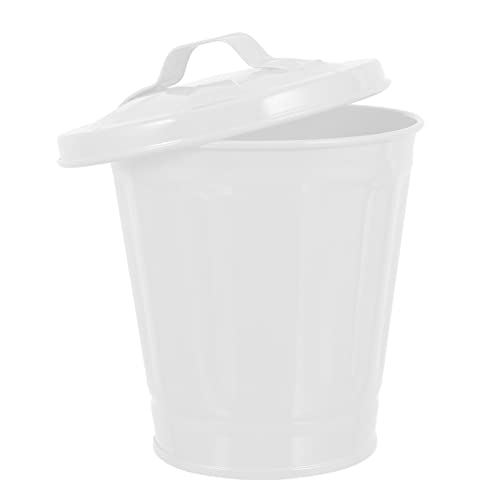 POPETPOP Mini Trash Can with Lid- Tiny Desktop Wastebasket Metal Garbage Bin Pen Holder Flowerpot Small Buckets Organizer for Home Office Kitchen