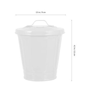 POPETPOP Mini Trash Can with Lid- Tiny Desktop Wastebasket Metal Garbage Bin Pen Holder Flowerpot Small Buckets Organizer for Home Office Kitchen