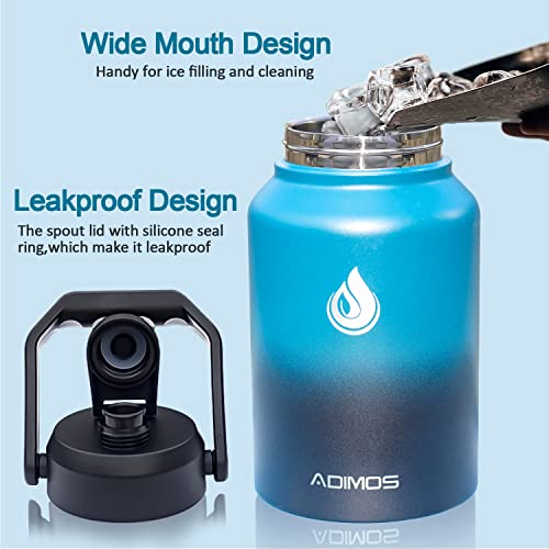 Insulated Water Bottle 64 oz with Handle, Adimos Half Gallon Vacuum Stainless Steel Sports Water Jug Flask Keep Hot and Cold, Leak Proof Wide Mouth BPA-free Double Walled Thermos Mug, Indigo Black