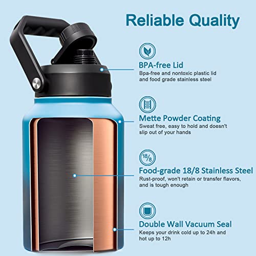 Insulated Water Bottle 64 oz with Handle, Adimos Half Gallon Vacuum Stainless Steel Sports Water Jug Flask Keep Hot and Cold, Leak Proof Wide Mouth BPA-free Double Walled Thermos Mug, Indigo Black